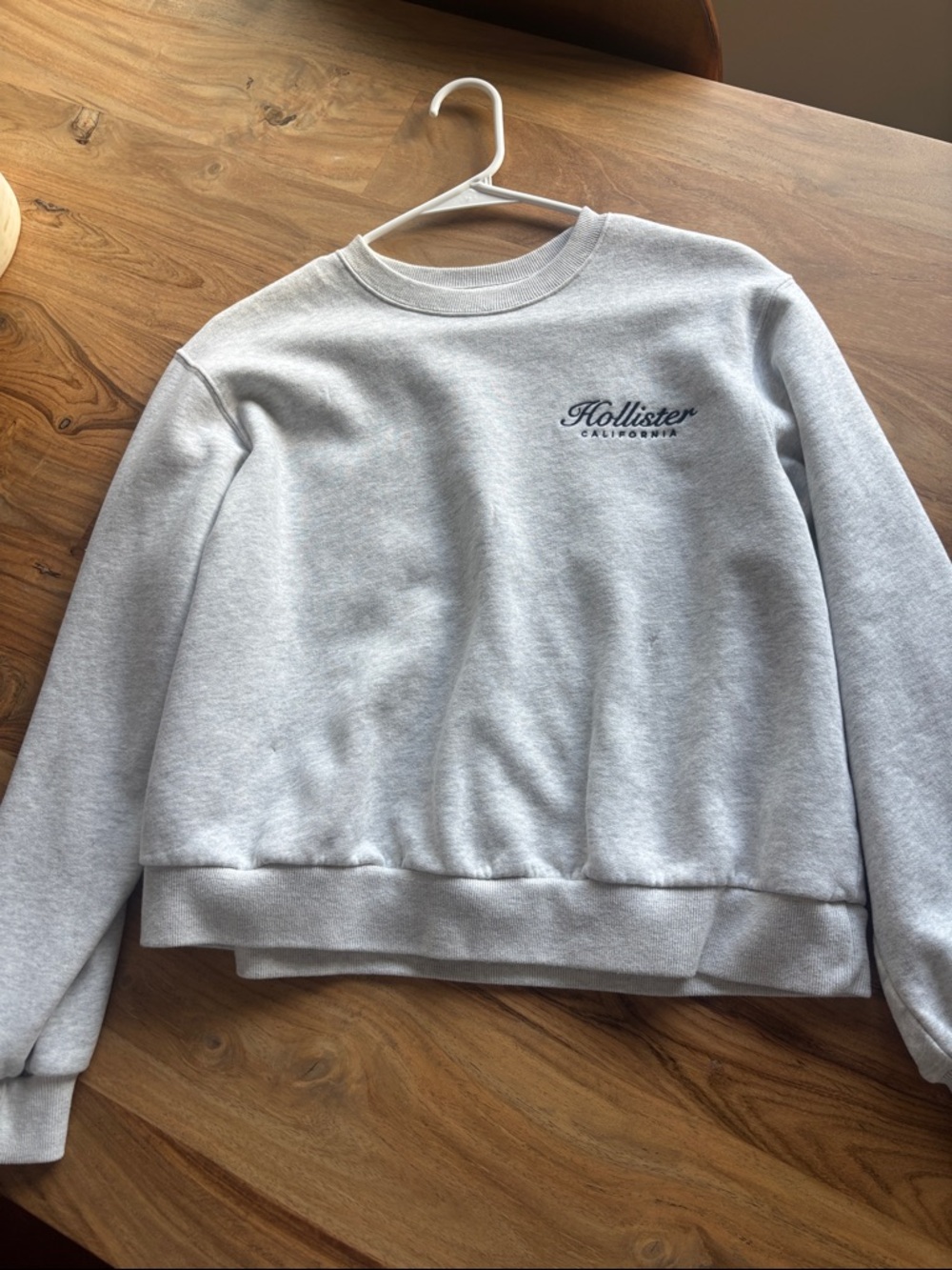 Hollister Light Gray Crewneck Sweatshirt with Script Logo